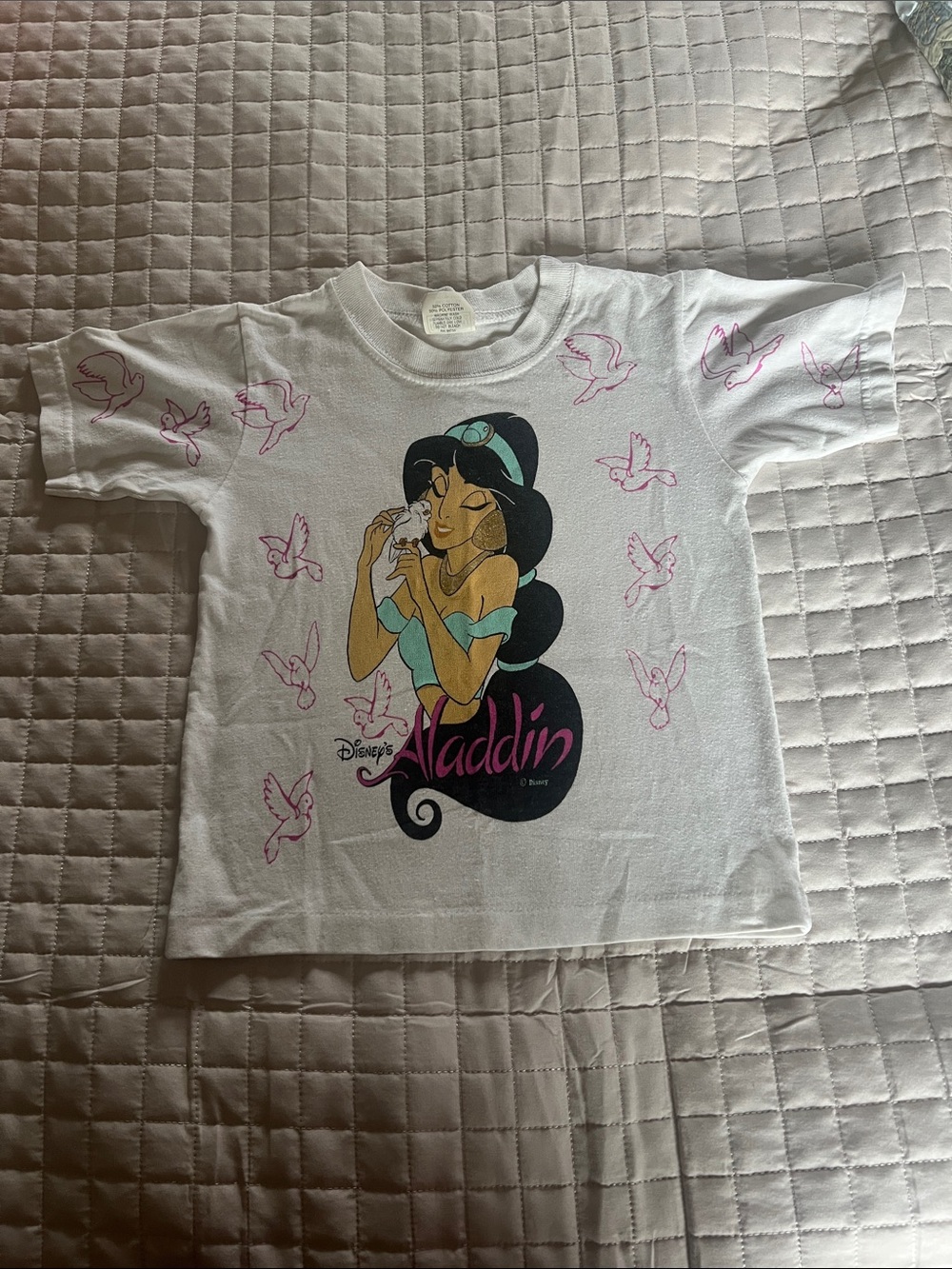 Disney White Jasmine Graphic Tee with Pink & Teal Accents